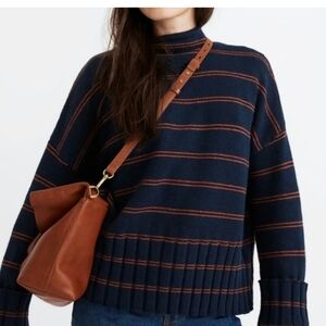 Madewell Striped Navy and Pink Women's Oversized Sweater Cotton Merino Wool